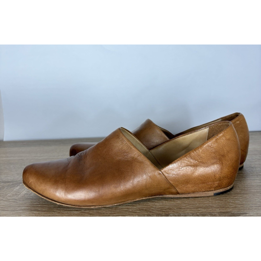 I.N.K. Shoes Made in Italy Cognac Leather Loafers Slip On Flats Burnished Sz 9.5